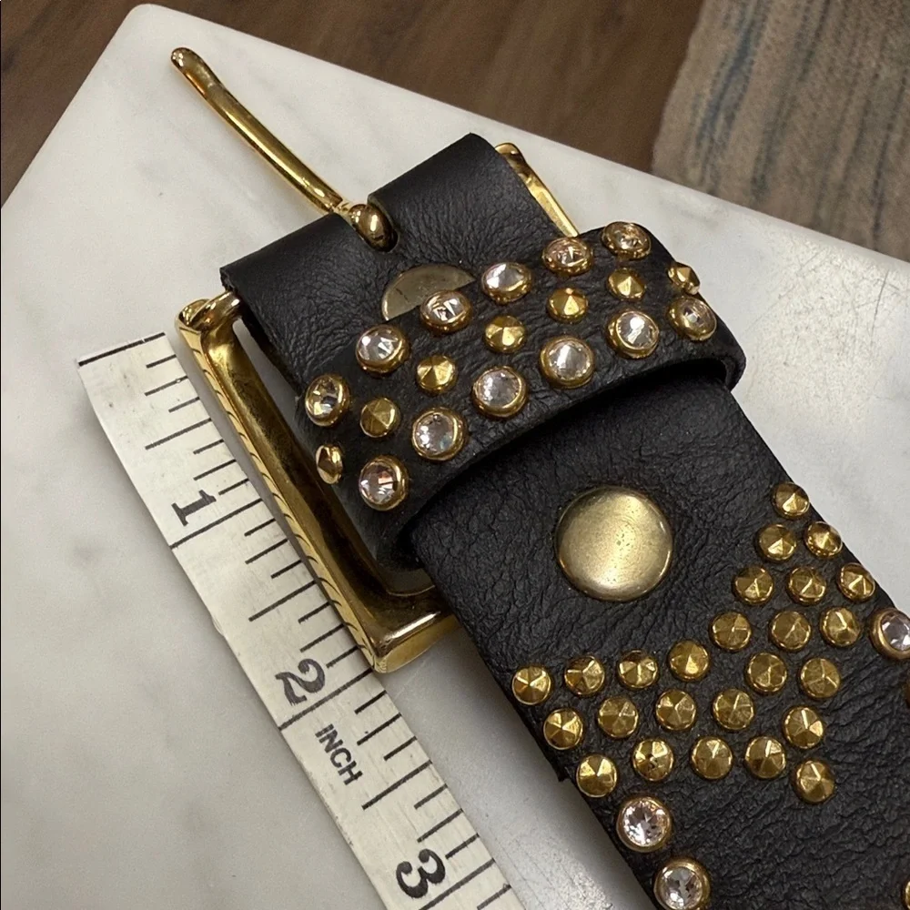 Kippys Black Leather Belt Gold Studding Chrystal Embellishment Approx 37.5